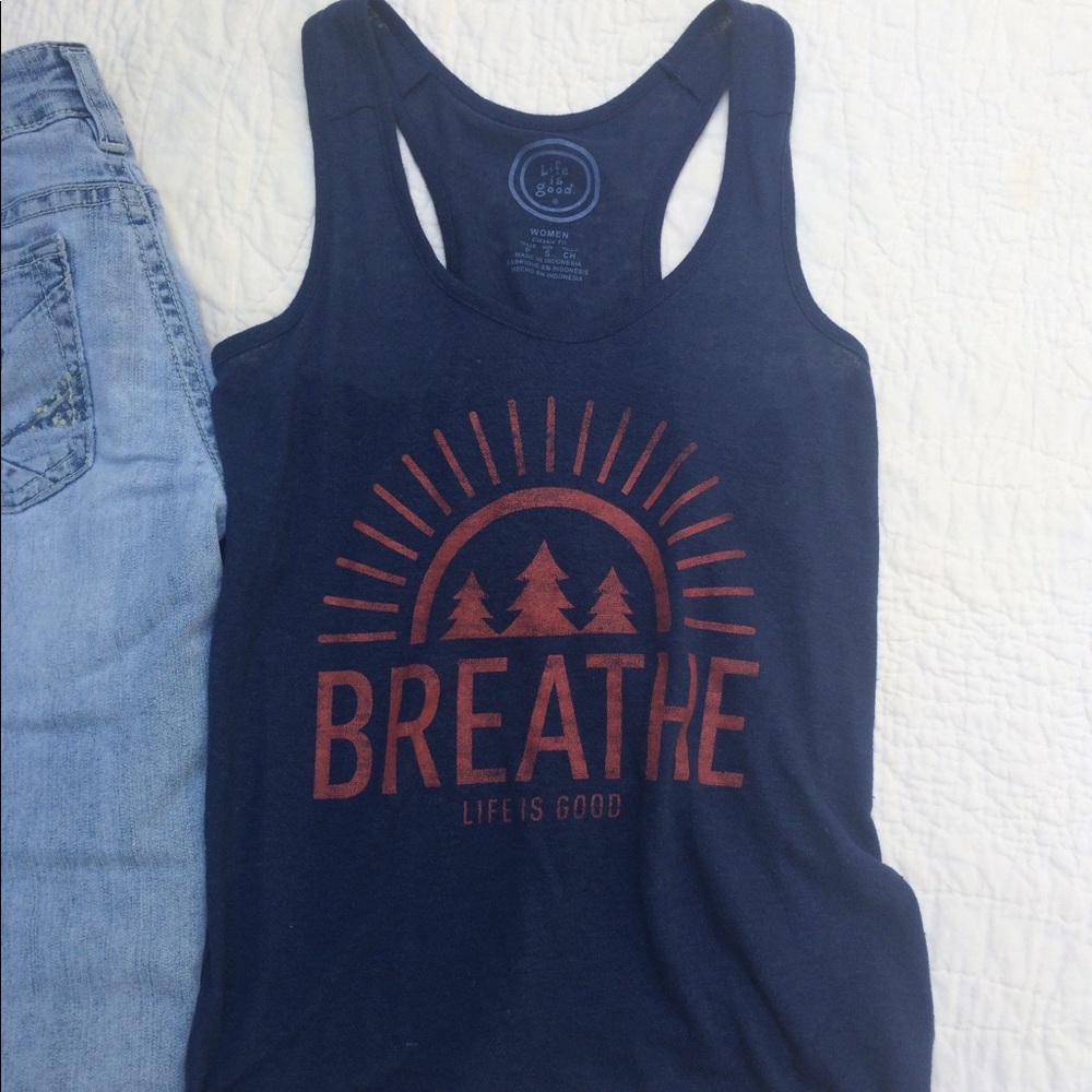 Life is good navy small breathe racerback tank